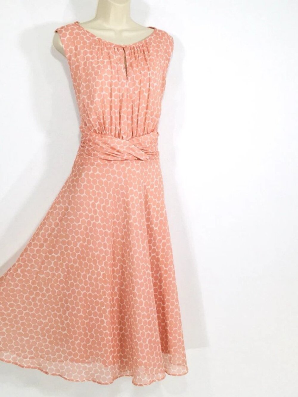 Vintage Karin Stevens Polka Dot Chiffon Dress Sz M/L Fairy Whimsy Wedding Guest